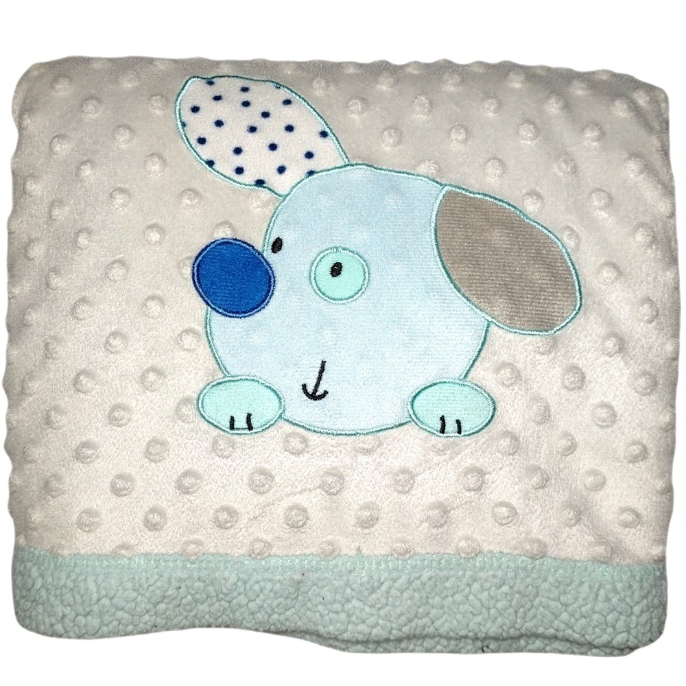 Vitamins‎ Baby Puppy Dog Blanket Blue Sherpa Gray Minky Dot Lovey Boy Aqua